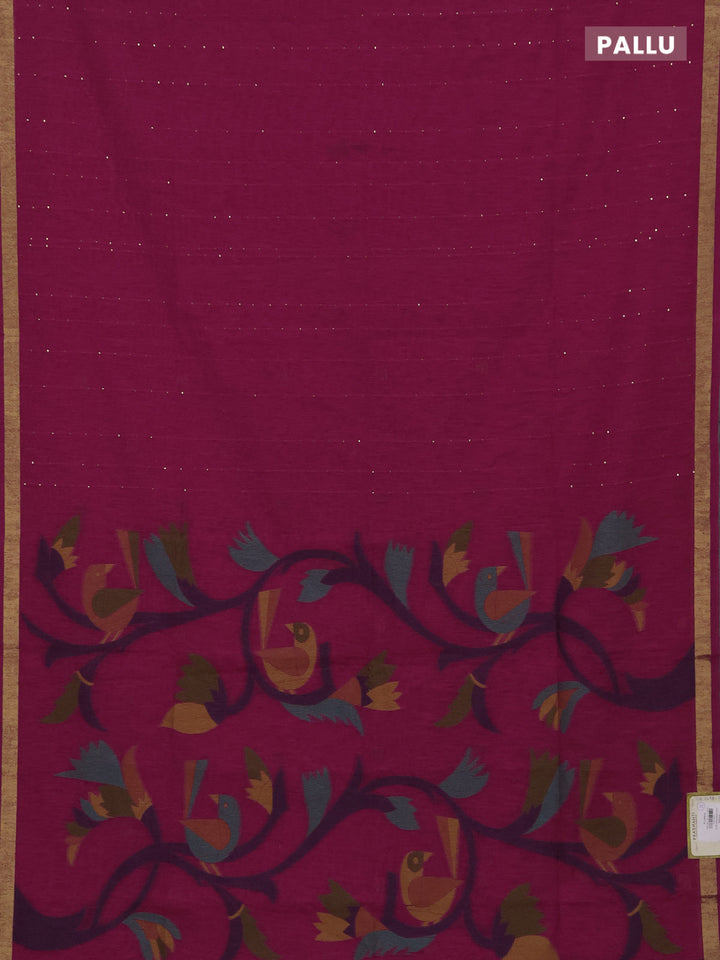 Jute silk saree pink with allover sequin work and jamdhani pallu