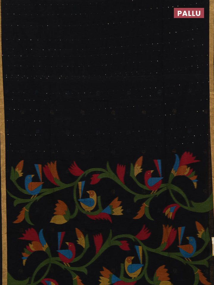 Jute silk saree black with allover sequin work and jamdhani pallu