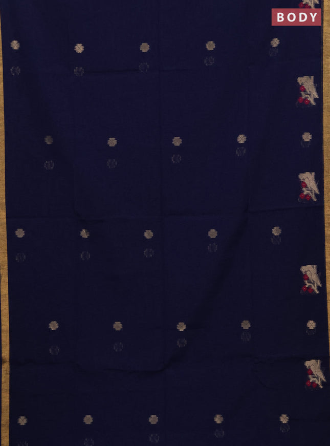 Jute silk saree navy blue with allover thread & zari woven buttas and zari woven border