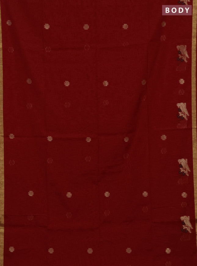 Jute silk saree red with allover thread & zari woven buttas and zari woven border