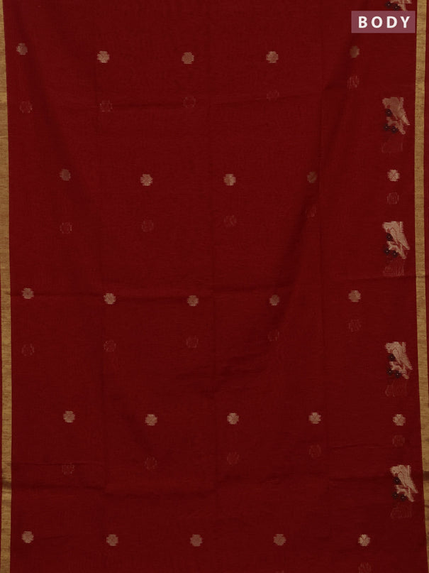 Jute silk saree red with allover thread & zari woven buttas and zari woven border