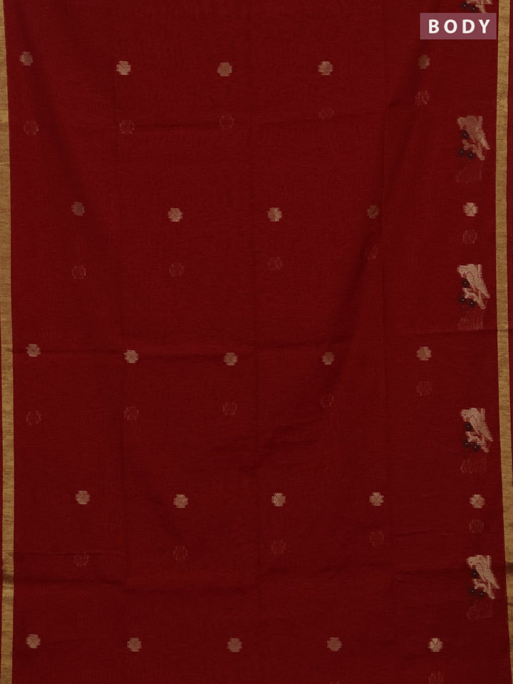 Jute silk saree red with allover thread & zari woven buttas and zari woven border