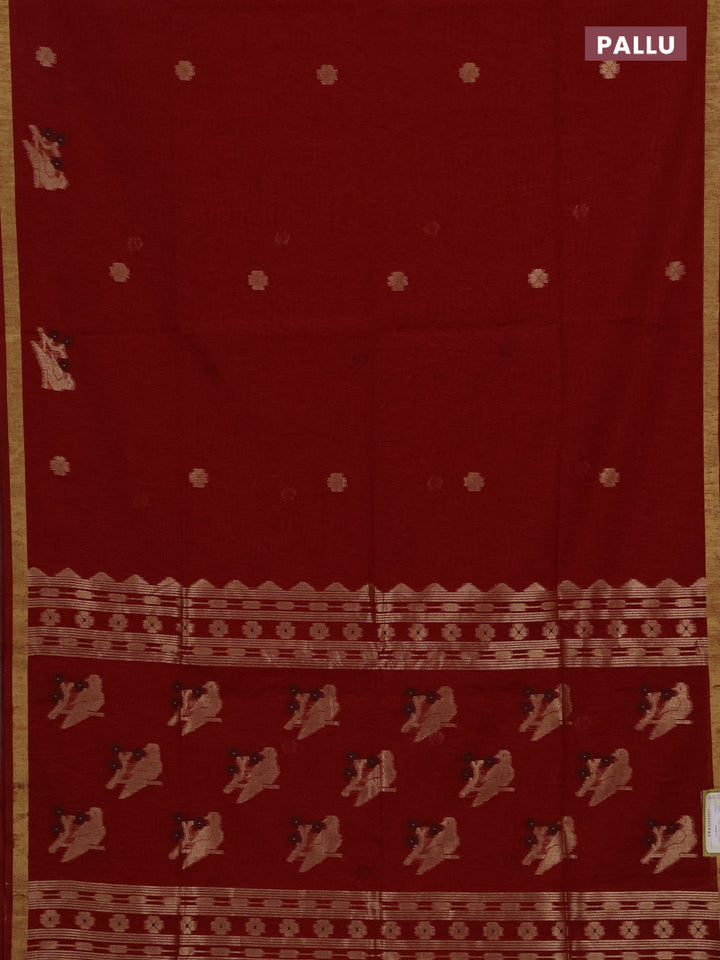 Jute silk saree red with allover thread & zari woven buttas and zari woven border