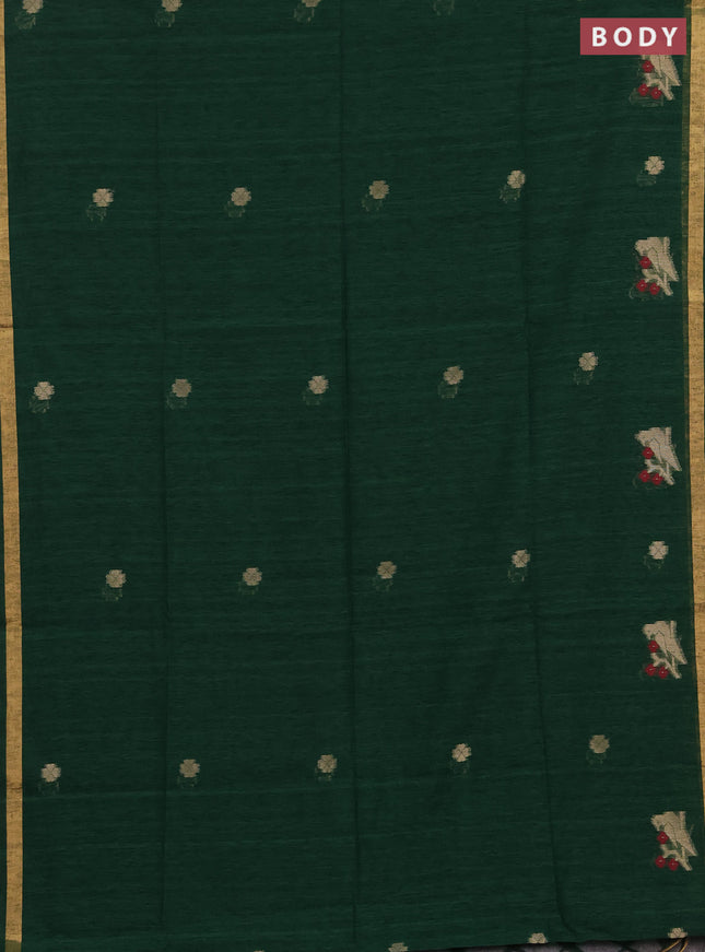 Jute silk saree bottle green with allover thread & zari woven buttas and zari woven border