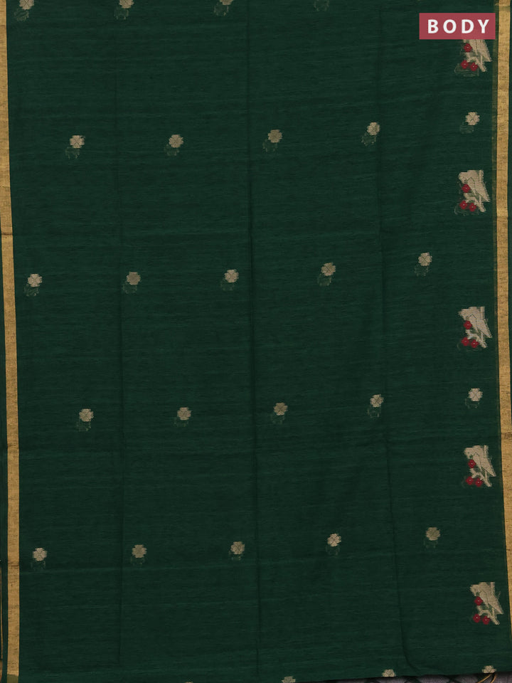 Jute silk saree bottle green with allover thread & zari woven buttas and zari woven border
