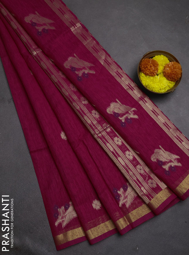 Jute silk saree pink with allover thread & zari woven buttas and zari woven border