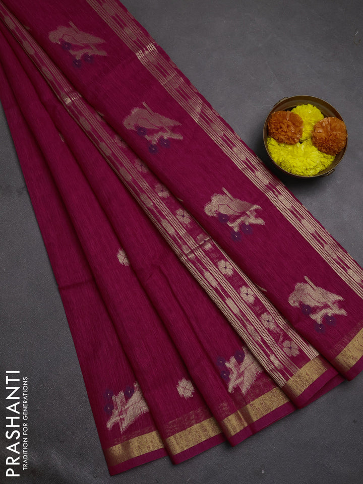 Jute silk saree pink with allover thread & zari woven buttas and zari woven border