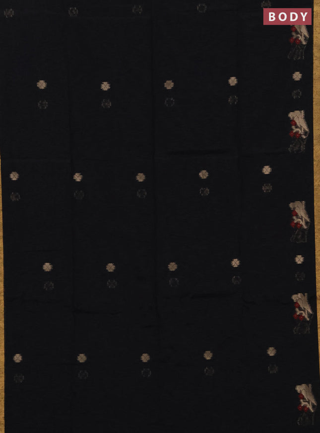 Jute silk saree black with allover thread & zari woven buttas and zari woven border