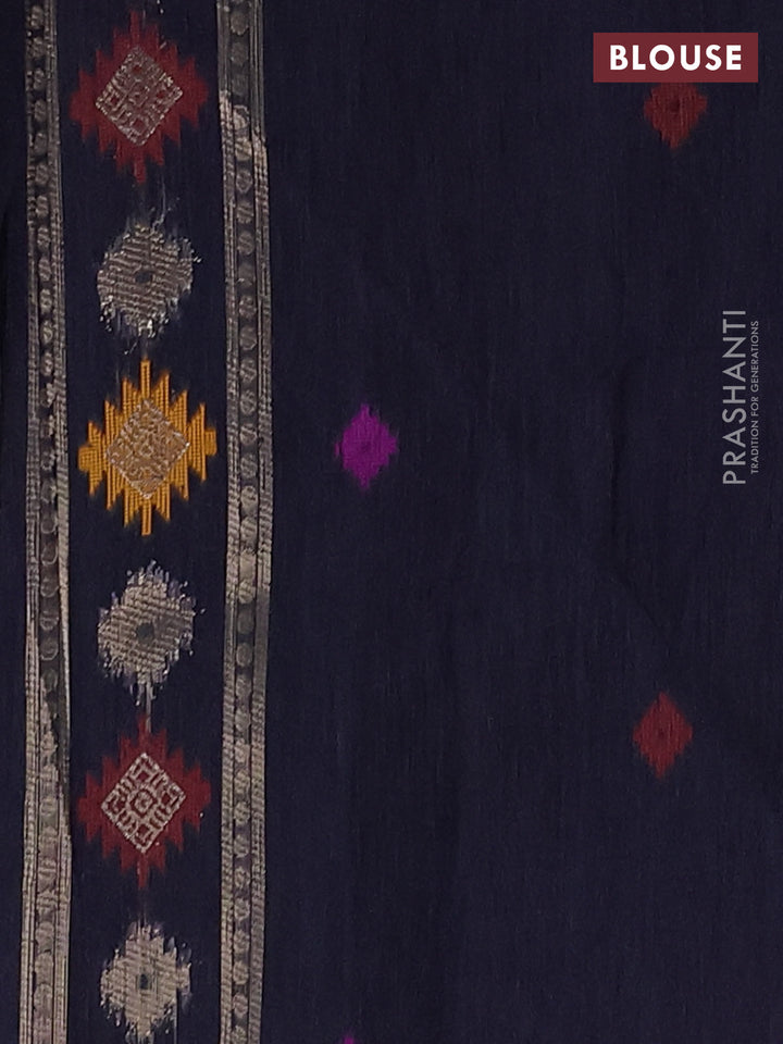 Jute silk saree navy blue with thread & zari woven buttas and jamdhani pallu