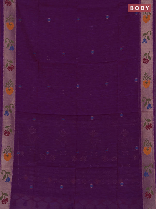 Jute silk saree purple with thread & zari woven buttas and jamdhani pallu