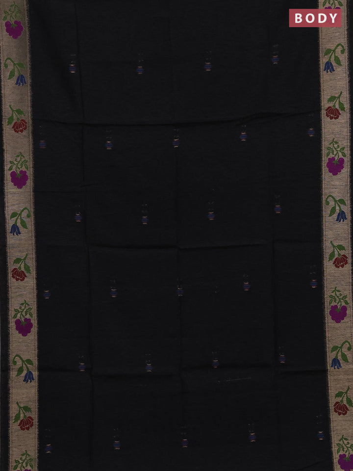 Jute silk saree black with thread & zari woven buttas and jamdhani pallu