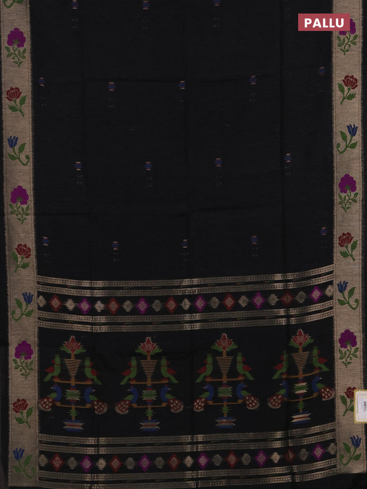 Jute silk saree black with thread & zari woven buttas and jamdhani pallu