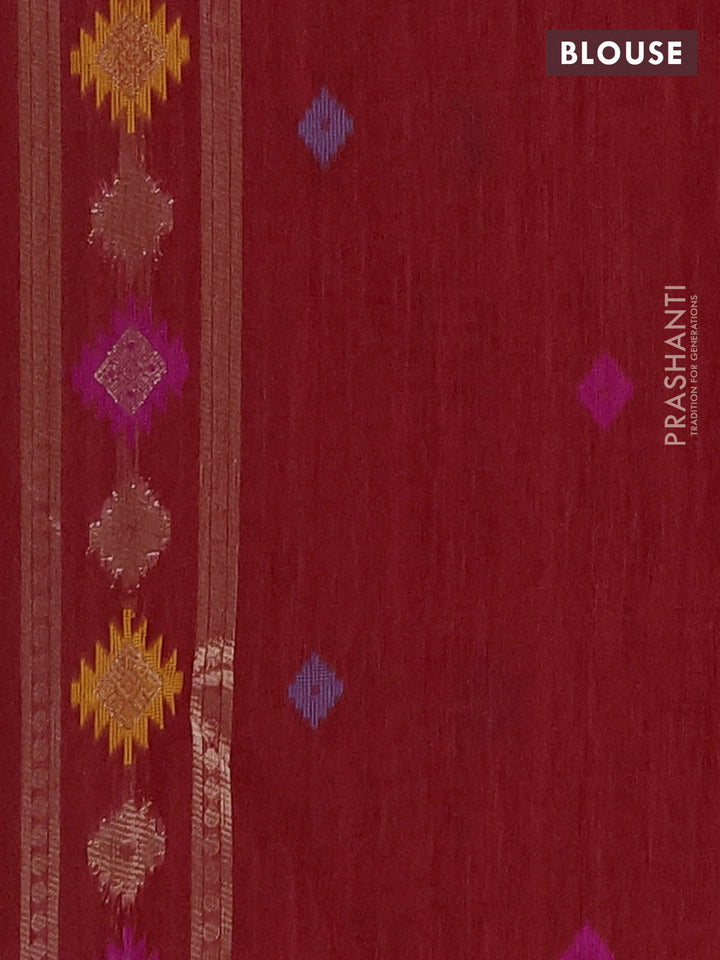 Jute silk saree red with thread & zari woven buttas and jamdhani pallu
