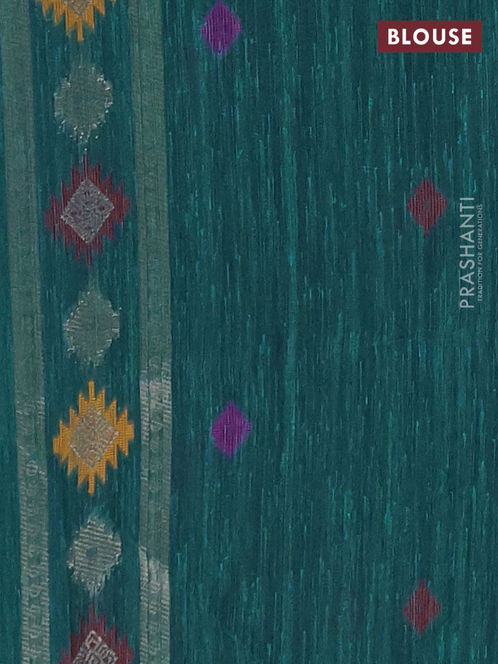 Jute silk saree peacock green with thread & zari woven buttas and jamdhani pallu
