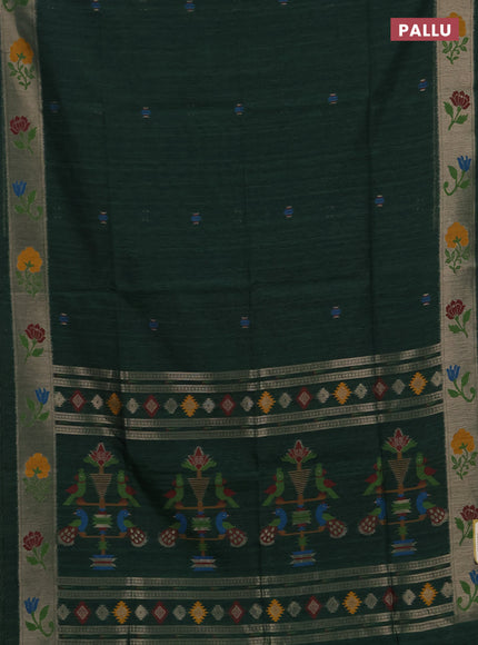 Jute silk saree bottle green with thread & zari woven buttas and jamdhani pallu