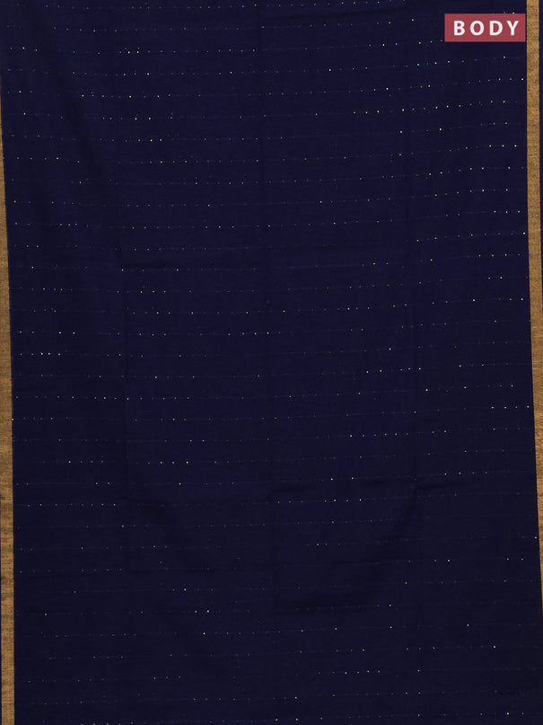 Jute silk saree navy blue with allover sequin work and zari woven border