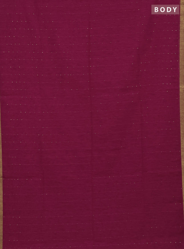 Jute silk saree dark pink with allover sequin work and zari woven border