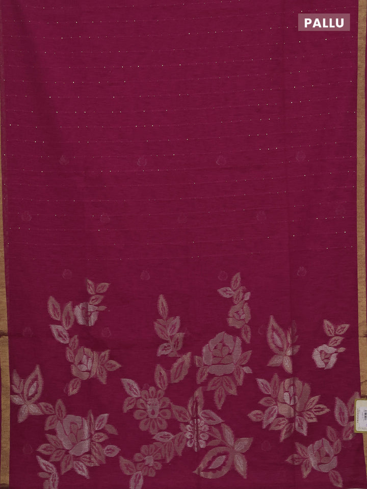 Jute silk saree dark pink with allover sequin work and zari woven border