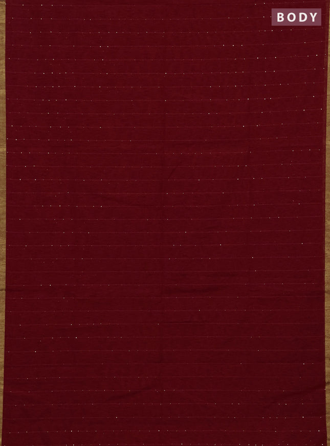 Jute silk saree red with allover sequin work and zari woven border