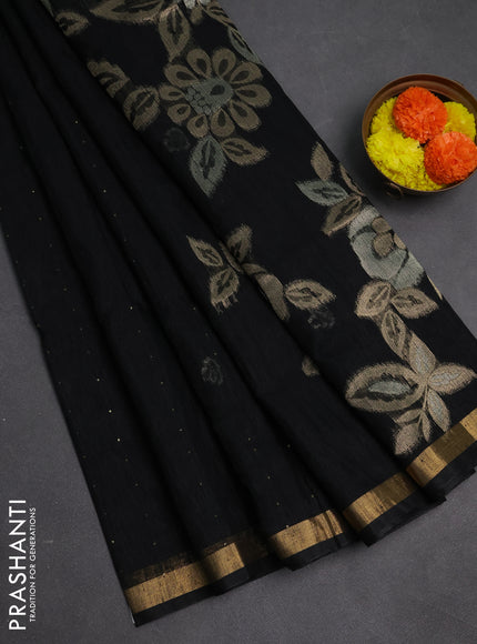 Jute silk saree black with allover sequin work and zari woven border