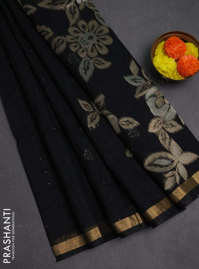 Jute silk saree black with allover sequin work and zari woven border