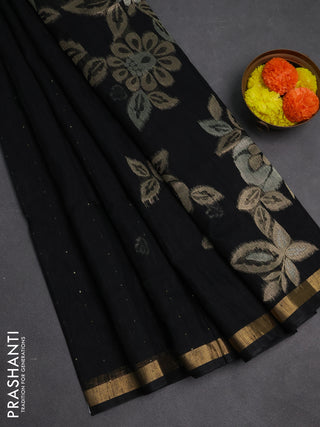 Jute silk saree black with allover sequin work and zari woven border