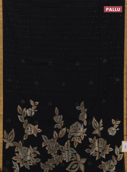 Jute silk saree black with allover sequin work and zari woven border