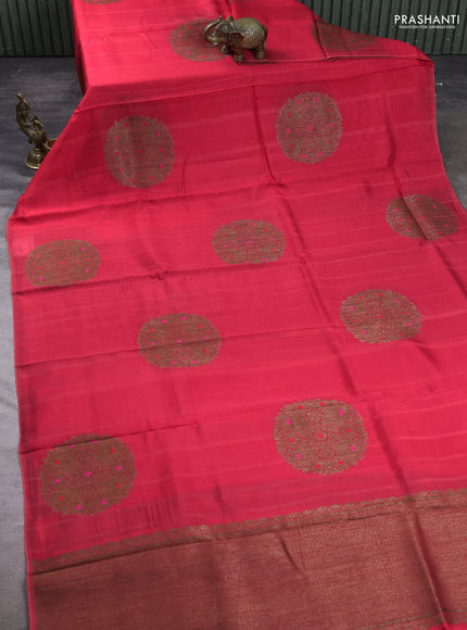 Banarasi semi tussar saree peach red with thread & zari woven buttas in borderless style
