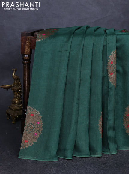 Banarasi semi tussar saree green with thread & zari woven buttas in borderless style