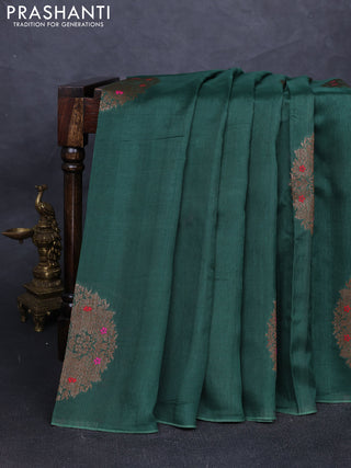 Banarasi semi tussar saree green with thread & zari woven buttas in borderless style
