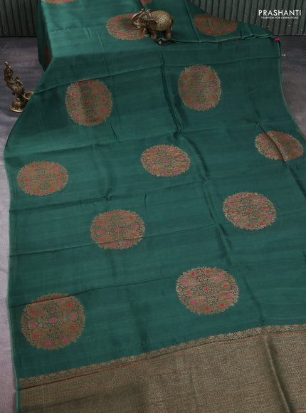 Banarasi semi tussar saree green with thread & zari woven buttas in borderless style