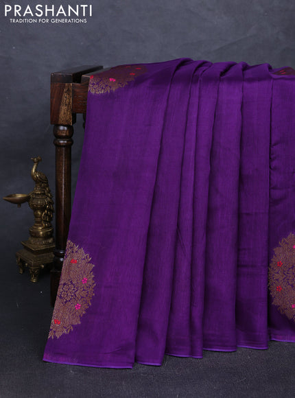 Banarasi semi tussar saree violet with thread & zari woven buttas in borderless style