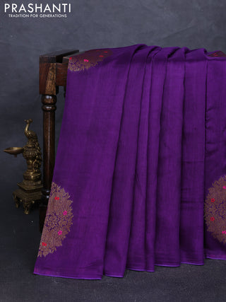 Banarasi semi tussar saree violet with thread & zari woven buttas in borderless style