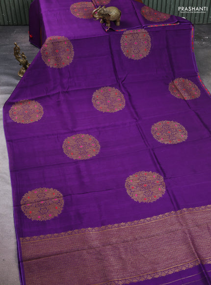 Banarasi semi tussar saree violet with thread & zari woven buttas in borderless style