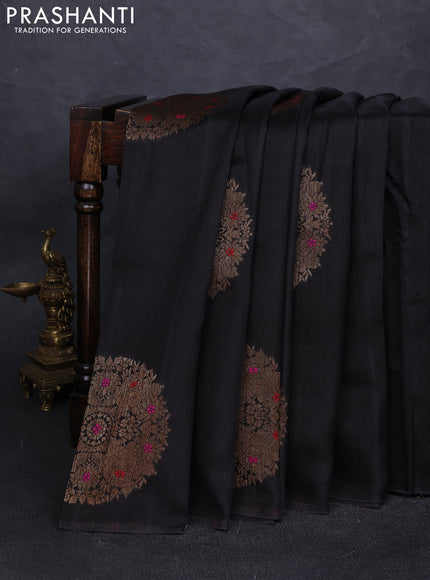Banarasi semi tussar saree black with thread & zari woven buttas in borderless style