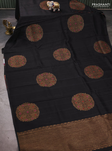 Banarasi semi tussar saree black with thread & zari woven buttas in borderless style