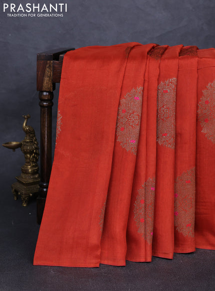 Banarasi semi tussar saree orange with thread & zari woven buttas in borderless style