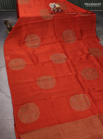 Banarasi semi tussar saree orange with thread & zari woven buttas in borderless style