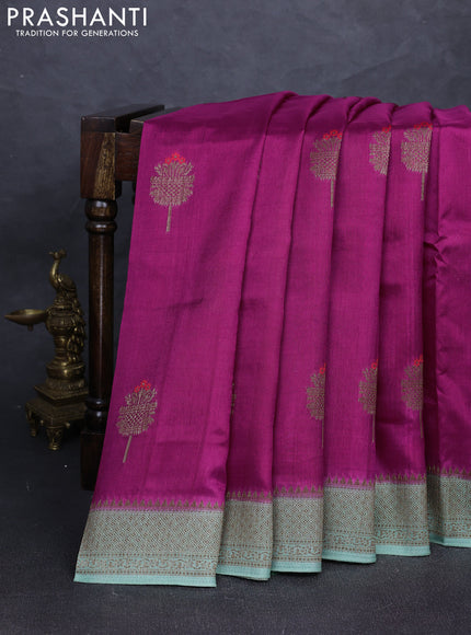 Banarasi semi tussar saree magenta pink and pastel green with thread & zari woven buttas and woven border