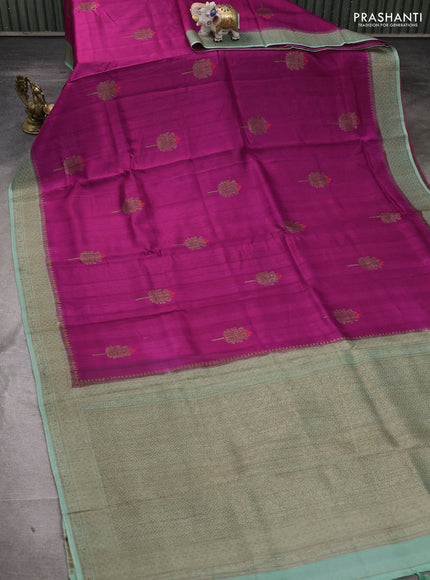 Banarasi semi tussar saree magenta pink and pastel green with thread & zari woven buttas and woven border