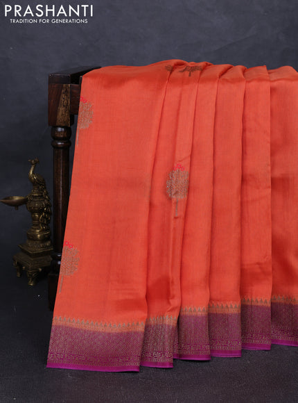 Banarasi semi tussar saree orange and purple with thread & zari woven buttas and woven border