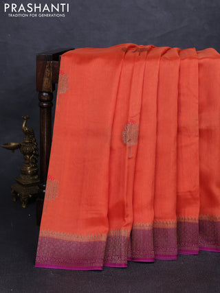 Banarasi semi tussar saree orange and purple with thread & zari woven buttas and woven border