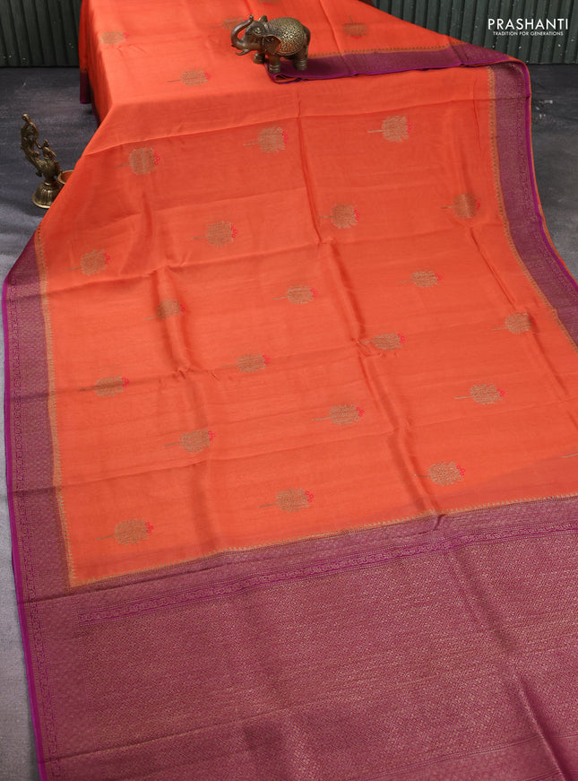 Banarasi semi tussar saree orange and purple with thread & zari woven buttas and woven border