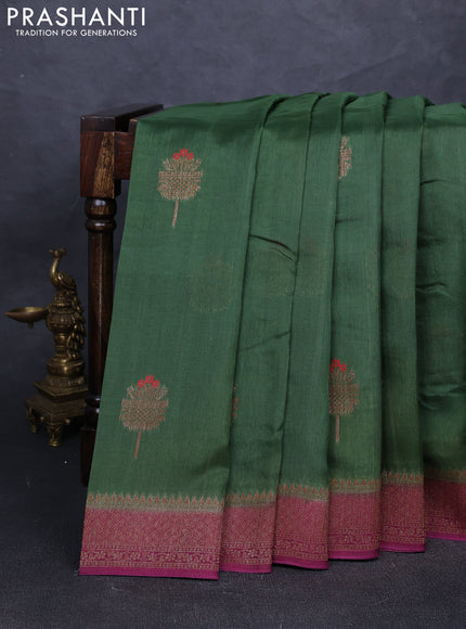 Banarasi semi tussar saree green and wine shade with thread & zari woven buttas and woven border