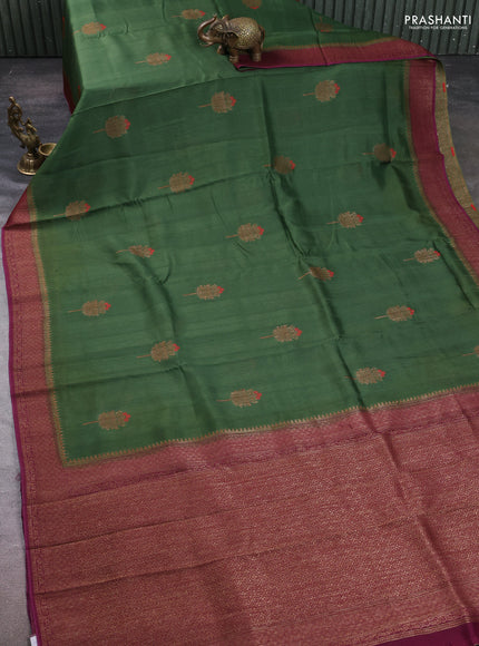 Banarasi semi tussar saree green and wine shade with thread & zari woven buttas and woven border