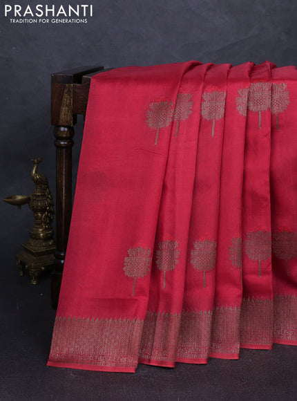 Banarasi semi tussar saree red with thread & zari woven buttas and woven border