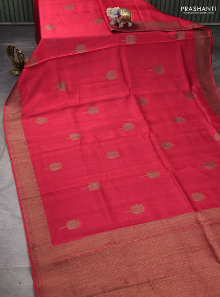 Banarasi semi tussar saree red with thread & zari woven buttas and woven border