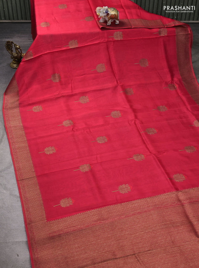 Banarasi semi tussar saree red with thread & zari woven buttas and woven border