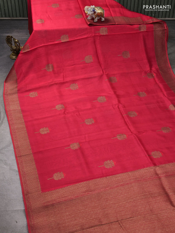 Banarasi semi tussar saree red with thread & zari woven buttas and woven border