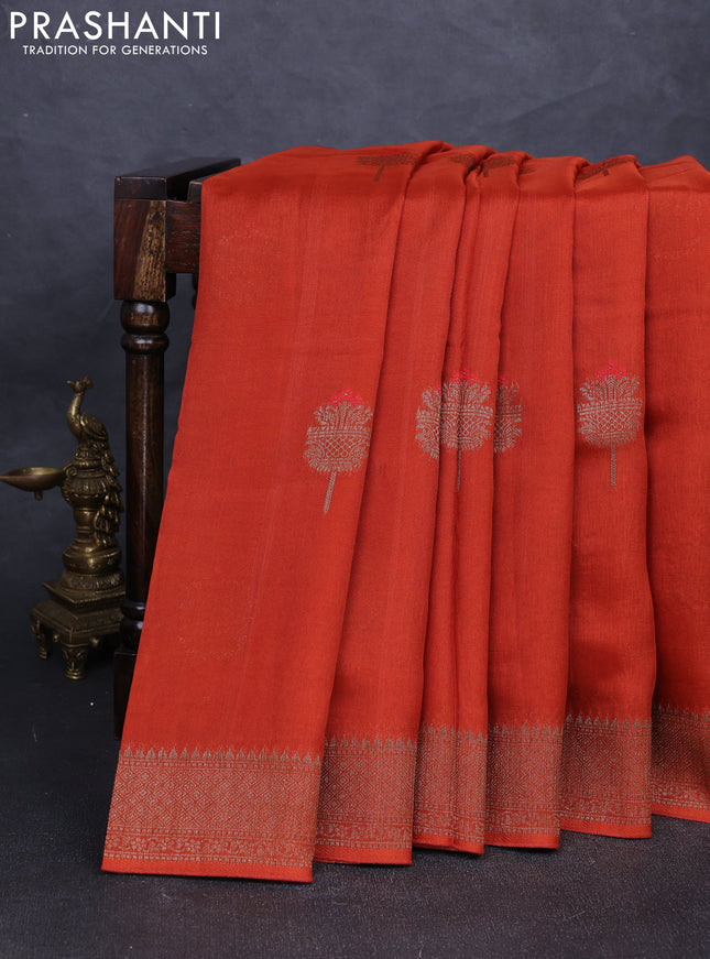 Banarasi semi tussar saree orange with thread & zari woven buttas and woven border
